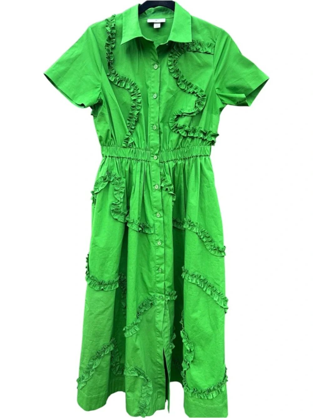 kate spade Bright Green Ruffle-Trim Midi Shirt Dress